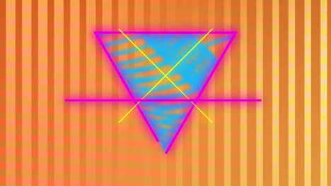 Animation-of-neon-shapes-over-moving-orange-background