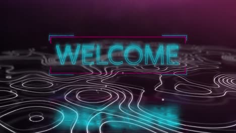 Animation-of-welcome-neon-text-over-moving-shapes