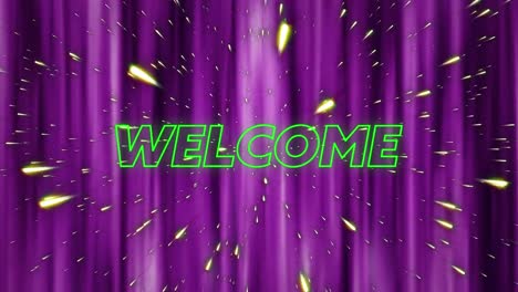 Animation-of-welcome-neon-text-over-light-trails