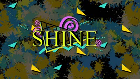 Animation-of-shine-text-over-triangles-and-colorful-stains