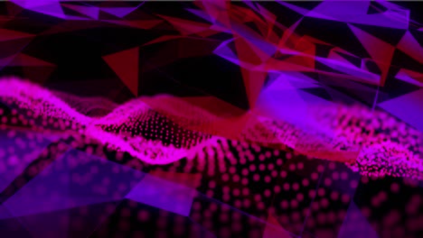 Animation-of-pink-spots-over-blue-shapes-on-black-background