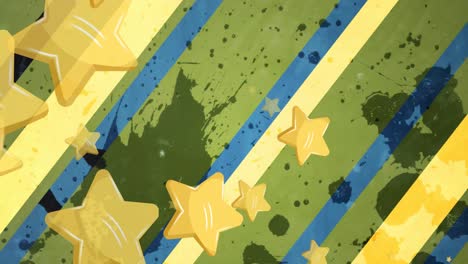 Animation-Von-Sternen,-Die-über-Blaue-Und-Grüne-Linien-Im-Hintergrund-Fallen