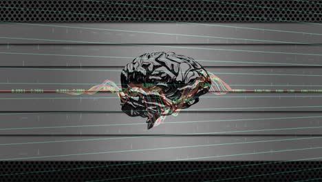 Animation-of-graphs-over-rotating-brain-on-grey-background