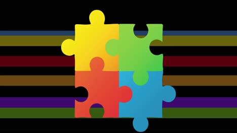 Animation-of-colourful-puzzle-over-colourful-lines-on-black-background