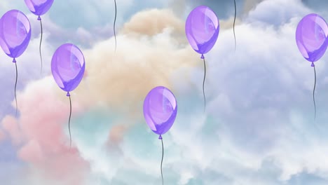 Animation-Von-Luftballons-über-Einem-Farbenfrohen,-Sich-Bewegenden-Globus