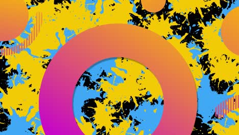 Animation-Von-Kreisen-über-Gelben-Und-Blauen-Flecken