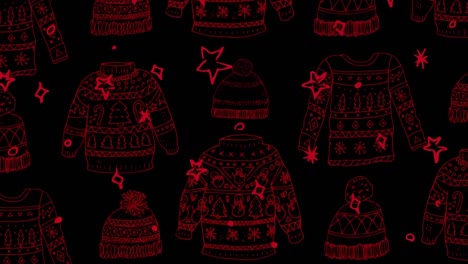 Animation-of-christmas-jumper-pattern-over-falling-snow