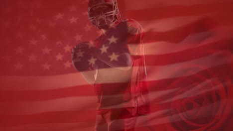 Animation-Eines-American-Football-Spielers-über-Rose-Und-US-Flagge