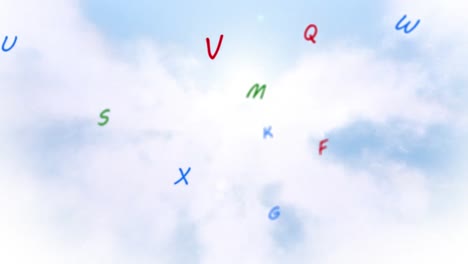 Animation-Von-Buchstaben,-Die-über-Dem-Himmel-Schweben