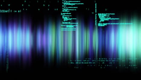 Animation-Der-Datenverarbeitung-In-Grün-Auf-Schwarzem-Hintergrund-Mit-Grünen-Und-Blauen-Lichtern