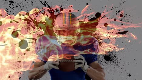Animation-Von-Flecken-Und-Explosionen-über-Einem-American-Football-Spieler
