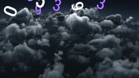 Animation-of-numbers-changing-over-stormy-clouds-in-background
