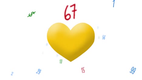 Animation-of-heart-emoji-over-floating-numbers-on-white-background