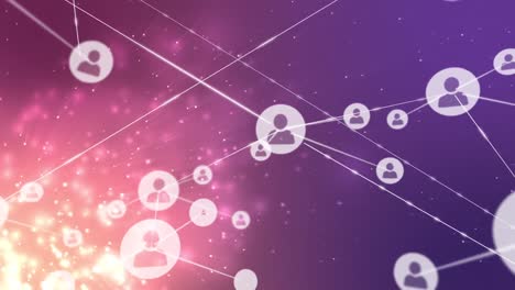 Animation-of-network-of-connections-of-email-icons-on-pink-and-purple-background