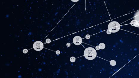 Animation-of-network-of-connections-of-smartphone-icons-on-dark-blue-background
