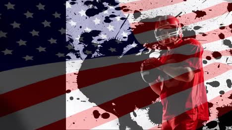 Animation-of-usa-flag-and-stains-over-american-football-player
