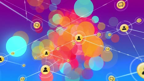 Animation-of-network-of-connections-of-user-icons-on-colorful-background