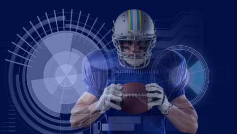 Animation-of-processing-circles-over-american-football-player-on-blue-background