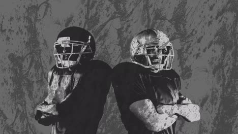 Animation-of-two-american-football-players-over-grey-background