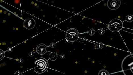 Animation-Des-Netzwerks-Von-WLAN-Verbindungssymbolen-Auf-Schwarzem-Hintergrund