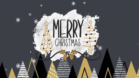 Digital-animation-of-snowflakes-falling-over-merry-christmas-text-banner-against-grey-background