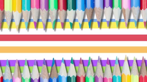 Animation-of-stripes-moving-with-colour-pencils-on-white-background