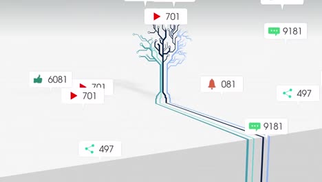 Animation-Von-Social-Media-Symbolen-Und-Zahlen-über-Baum