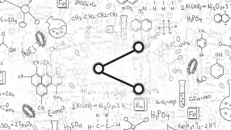 Animation-of-share-icon-over-chemical-formulas-on-white-background