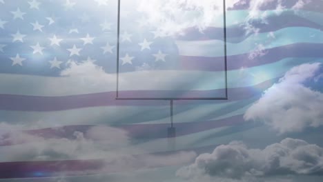 Animation-of-usa-flag-over-american-football-base-and-clouds