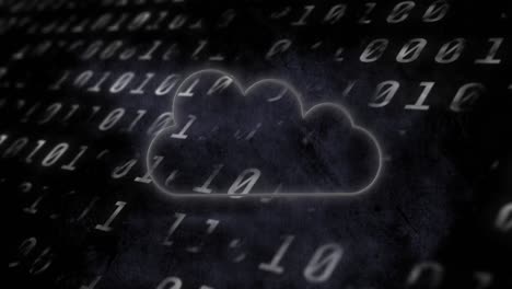 Animation-of-cloud-icon-flickering-over-changing-binary-coding-on-black-background
