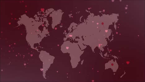 Animación-De-Iconos-De-Corazón-Sobre-El-Mapa-Mundial