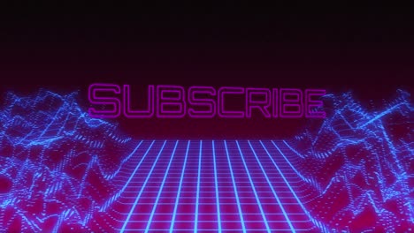 Animation-of-subscribe-text-over-neon-lines-on-red-background