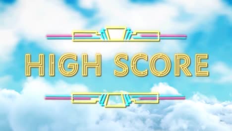Animation-of-high-score-text-over-sky-with-clouds