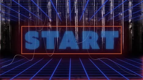 Animation-of-start-text-over-neon-lines-on-black-background