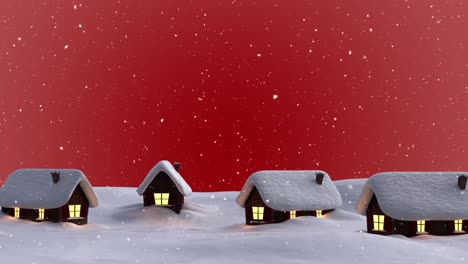 Animation-of-snow-falling-over-view-of-houses