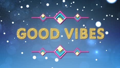 Animation-of-good-vibes-text-over-light-spots-on-blue-background
