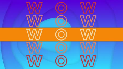 Animation-of-wow-text-repeated-over-shapes-on-blue-background