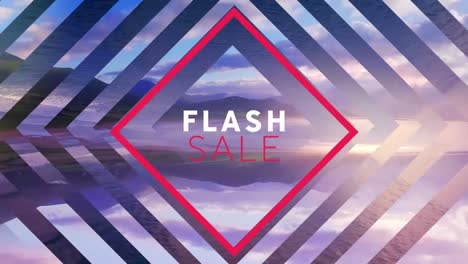 Animation-of-flash-sale-text-over-squares-and-landscape
