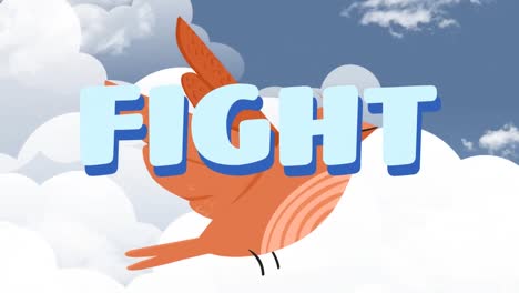 Animation-of-fight-text-over-bird-and-sky-with-clouds