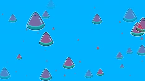 Animation-Von-Wassermelonenscheiben-Auf-Blauem-Hintergrund