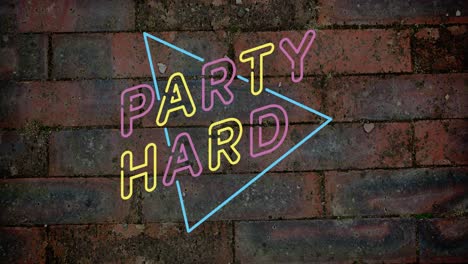 Animation-of-party-hard-text-over-brick-wall