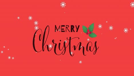 Animation-of-snow-falling-and-merry-christmas-text-on-red-background