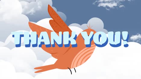 Animation-of-thank-you-text-over-bird-and-sky-with-clouds