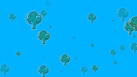 Animation-of-multiple-broccoli-icons-on-blue-background
