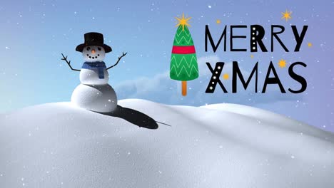 Animation-of-merry-christmas-text-over-winter-landscape