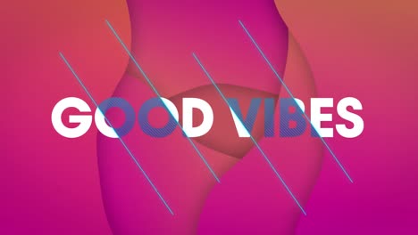 Animation-of-good-vibes-text-over-shapes-on-red-background