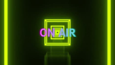 Animation-of-on-air-text-over-neon-squares-on-black-background