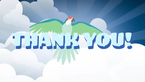 Animation-of-thank-you-text-over-parrot-and-sky-with-clouds