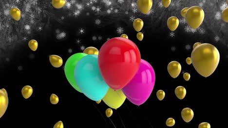 Animation-Fliegender-Bunter-Luftballons-Auf-Schwarzem-Hintergrund