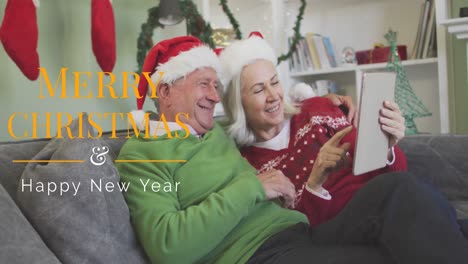 Animation-of-merry-christmas-text-over-senior-couple